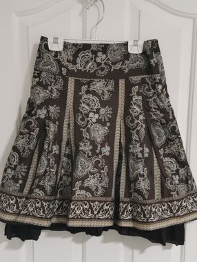 Esprit Brown Skirt with Cream Floral Borders